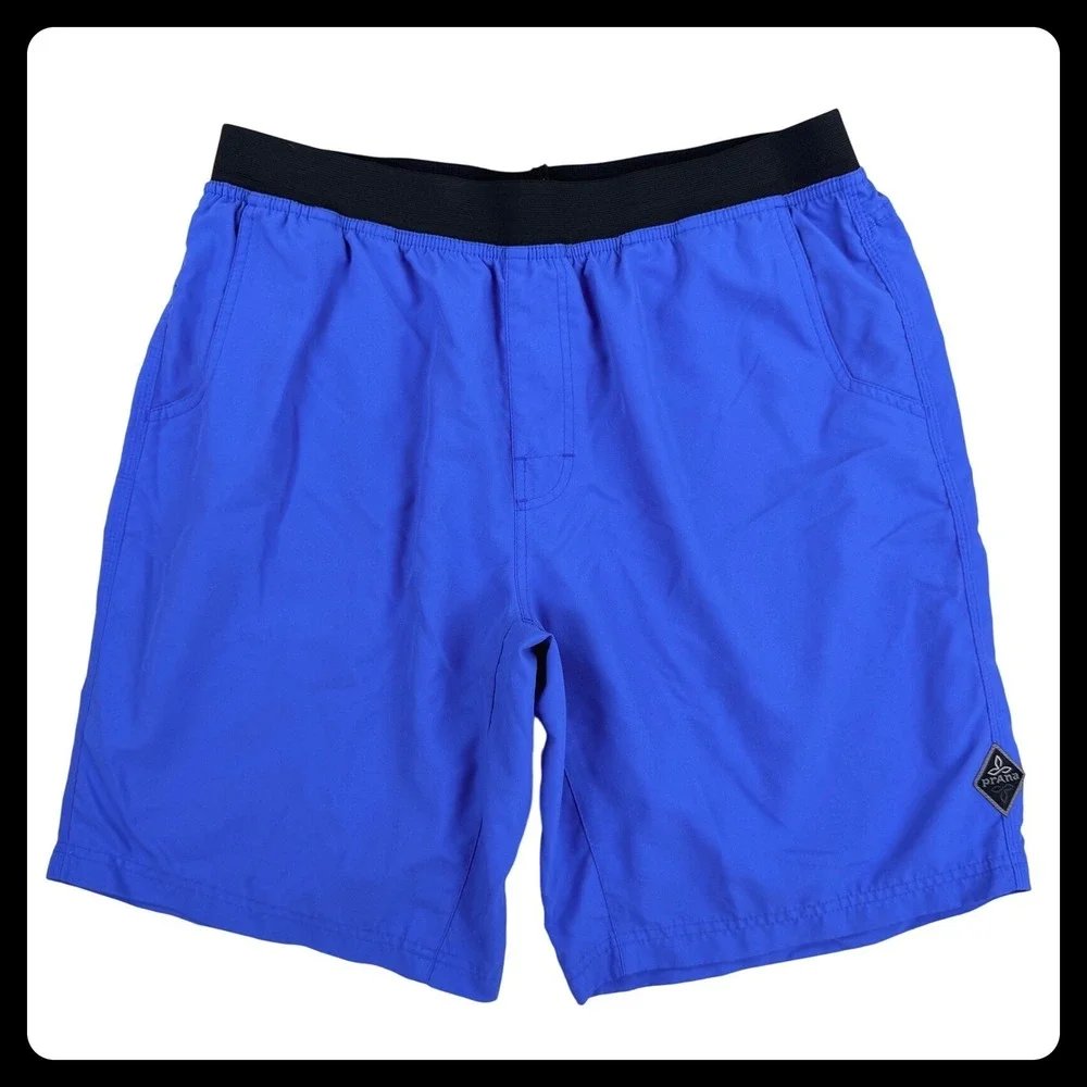 prAna Breathe Athletic Shorts Men XL Blue Performance Stretch Gym Unlined 10